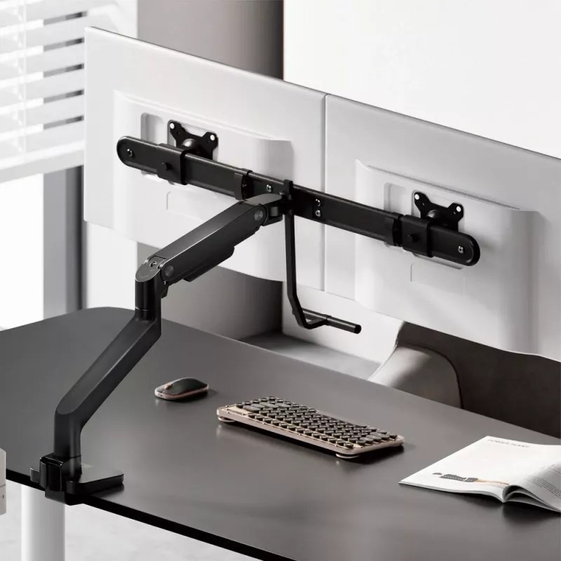 Brazo para monitor ACT 32 pulgadas Oficina Premium, muelle de gas, barra transversal, 2 monitores