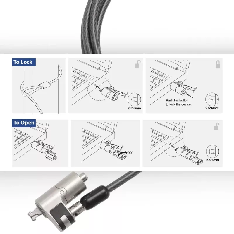 Candado para portátil ACT AC9030 metálico llave redonda cable de 2 m