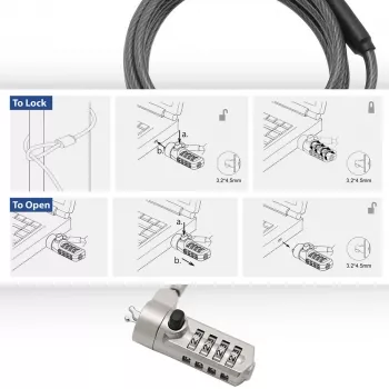 Candado para portátil ACT Wedge con candado de combinación metálico cable de 2 m