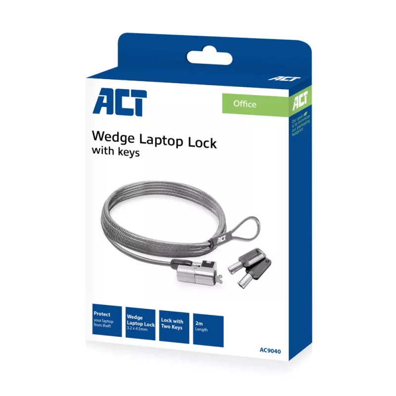 Candado para portátil ACT Wedge con llaves metálico cable de 2 m