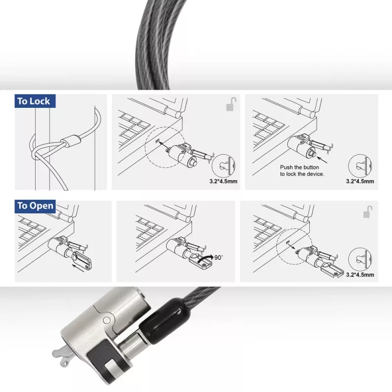Candado para portátil ACT Wedge con llaves metálico cable de 2 m