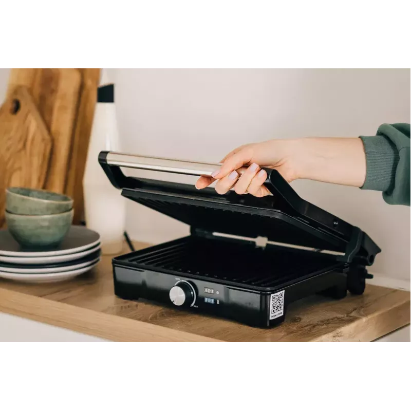 Parrilla de contacto AENO EG2 — 2000 W, rectangular, acero inoxidable/negro, 345×327 mm