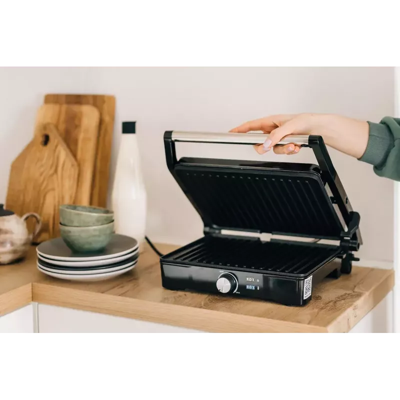 Parrilla de contacto AENO EG2 — 2000 W, rectangular, acero inoxidable/negro, 345×327 mm