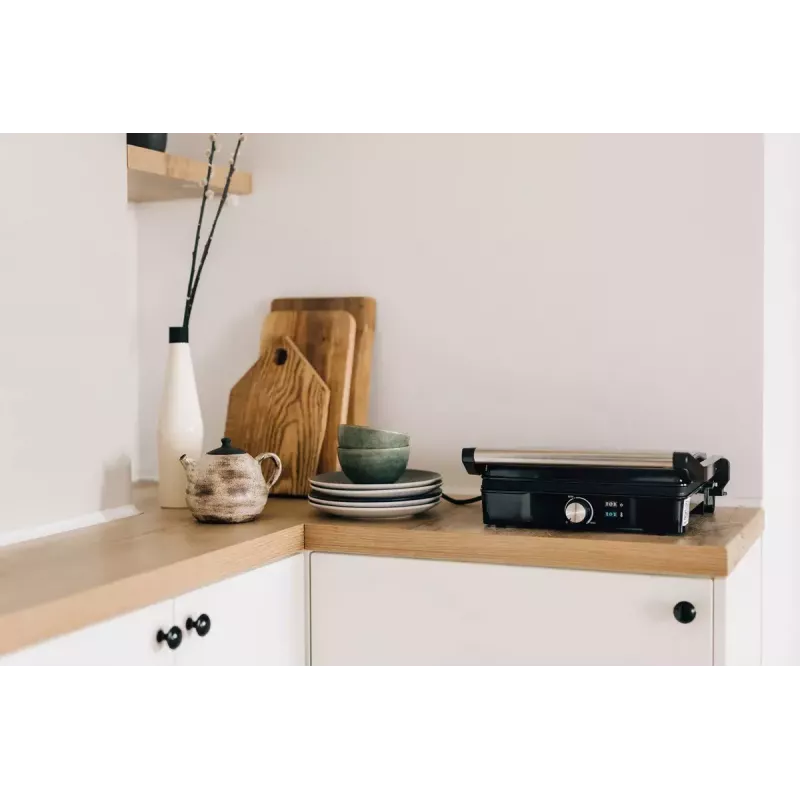 Parrilla de contacto AENO EG2 — 2000 W, rectangular, acero inoxidable/negro, 345×327 mm