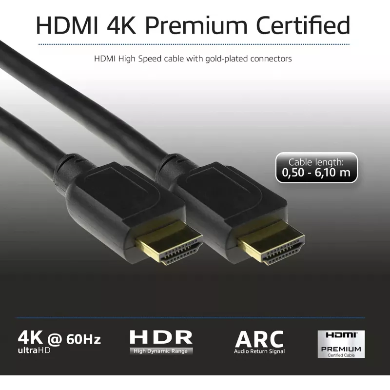 ACT Cable HDMI de alta velocidad Premium certificado de 1 metro v2.0 HDMI-A conector macho – HDMI-A conector macho