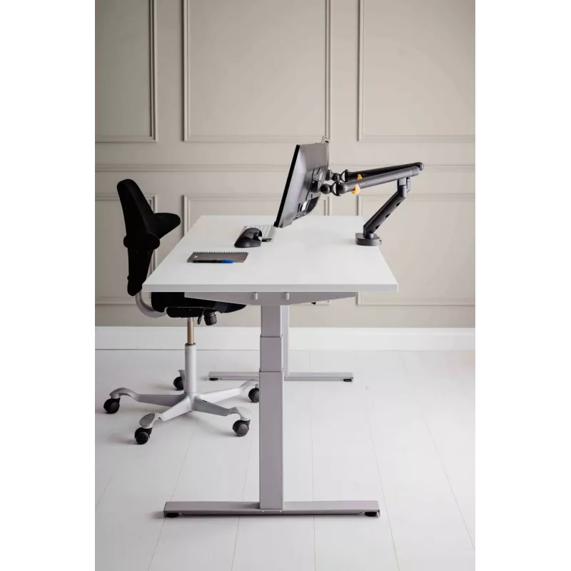 BakkerElkhuizen BE Flexible Dual BNEBFDDG brazo para monitor, de escritorio, para 2 monitores, hasta 88,9 cm (35 pulgadas), aluminio/acero, gris oscuro