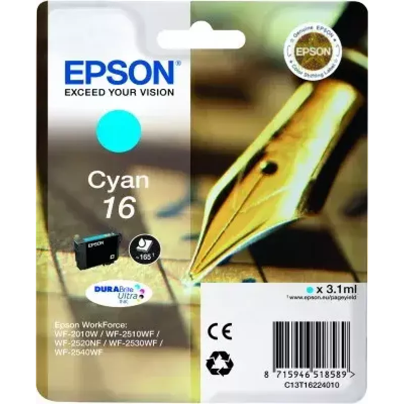 Cartucho de tinta Epson C13T16224010 DURABrite Ultra cian pack individual rendimiento estándar