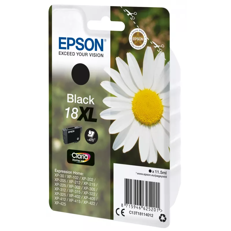 Epson Daisy pack individual negro 18XL Claria Home tinta, alto (XL) rendimiento, negro, tinta pigmentada, 11,5 ml, 1 ud., 470 páginas