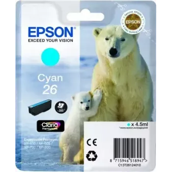 Cartucho de tinta Epson C13T26124010 pack individual cian 26 Claria Premium – cian, 1 ud.