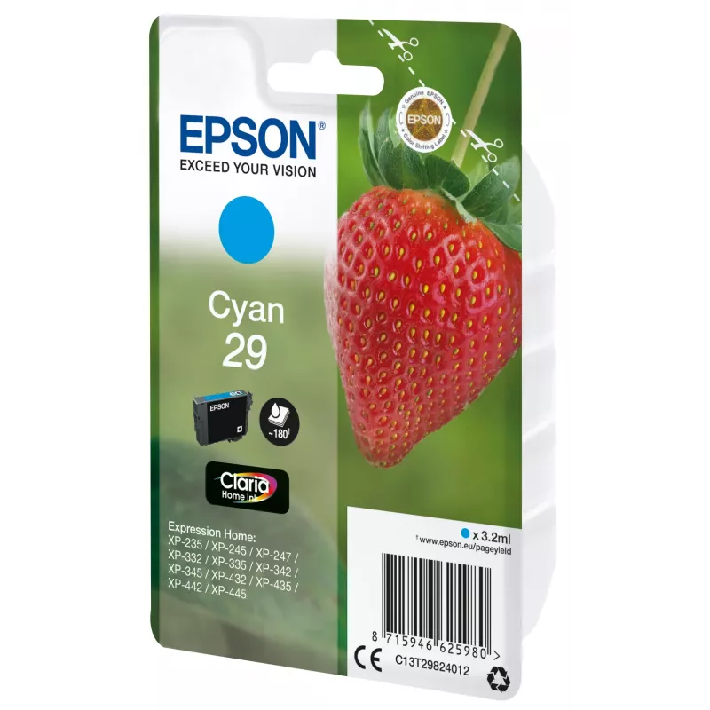 Epson Strawberry pack individual cian 29 Claria Home Ink, cian, 3,2 ml, 1 ud., 180 páginas