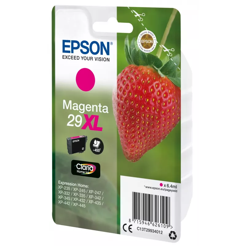 Epson Strawberry pack individual magenta 29XL Claria Home tinta, alto (XL) rendimiento, magenta, tinta pigmentada, 6,4 ml, 1 ud., 450 páginas