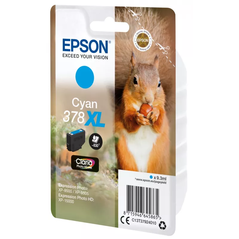Epson Squirrel pack individual cian 378XL Claria Photo HD tinta, alto (XL) rendimiento, cian, 9,3 ml, 1 ud., 830 páginas