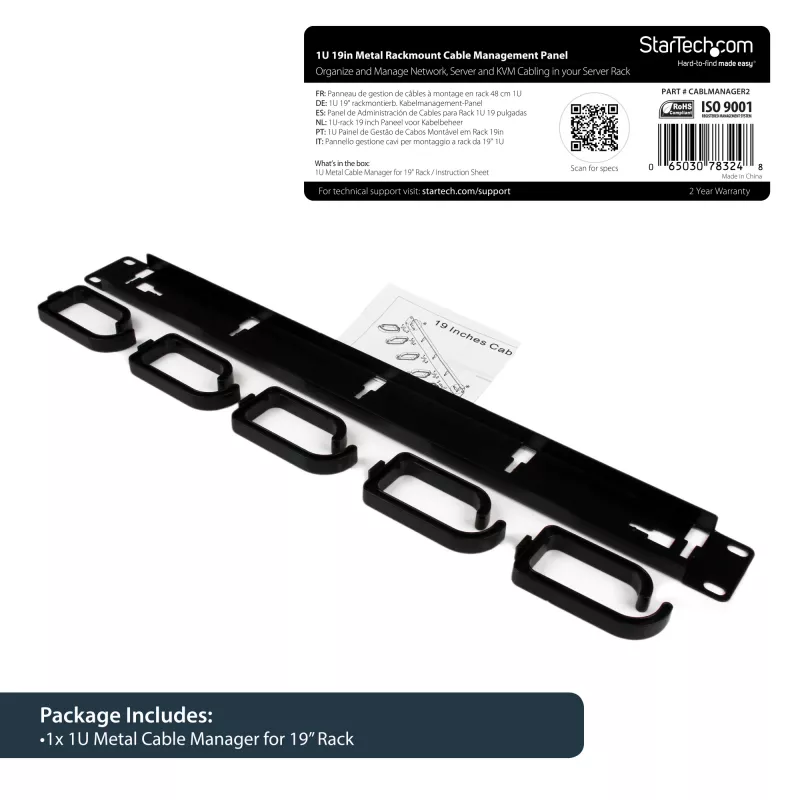 StarTech.com panel de gestión de cables para rack de 19