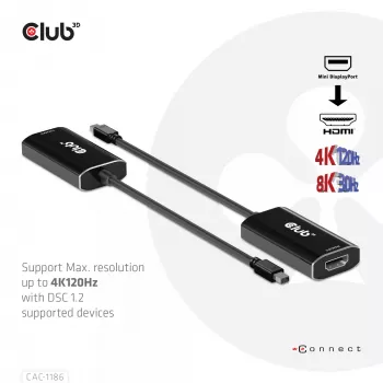 Adaptador activo CLUB3D Mini DisplayPort 1.4 a HDMI 4K120Hz con DSC1.2 M/H