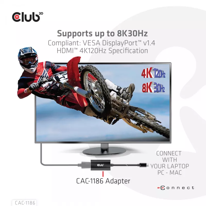 Club 3D CAC-1186 cable adaptador activo de Mini DisplayPort a HDMI 2.1, 4K 120 Hz, 8K 30 Hz, HDR, 15 cm, macho/hembra