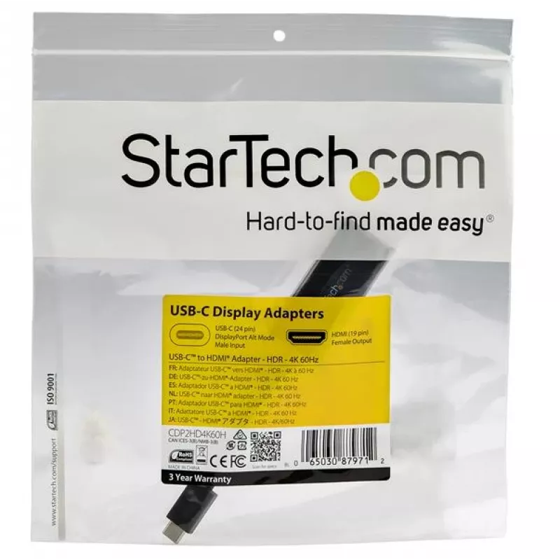 StarTech.com Adaptador USB-C a HDMI – vídeo 4K 60 Hz, HDR10 – dongle adaptador USB-C a HDMI 2.0b – USB Type-C modo alternativo DP a monitor/pantalla/TV HDMI – convertidor USB-C a HDMI