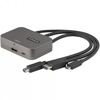 StarTech.com Adaptador multipuerto 3 en 1 a HDMI - convertidor de USB-C, HDMI o Mini DisplayPort a HDMI 4K 60Hz para salas de conferencias - adaptador de vídeo AV digital para conectar un monitor/pantalla HDMI
