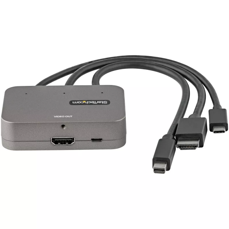 StarTech.com Adaptador multipuerto 3 en 1 a HDMI - convertidor de USB-C, HDMI o Mini DisplayPort a HDMI 4K 60Hz para salas de conferencias - adaptador de vídeo AV digital para conectar un monitor/pantalla HDMI