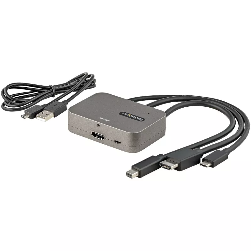 StarTech.com Adaptador multipuerto 3 en 1 a HDMI - convertidor de USB-C, HDMI o Mini DisplayPort a HDMI 4K 60Hz para salas de conferencias - adaptador de vídeo AV digital para conectar un monitor/pantalla HDMI