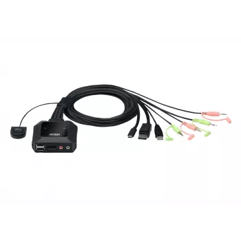Conmutador KVM híbrido ATEN 2 puertos USB-C DisplayPort con cable, 4096 x 2160 píxeles, 4K Ultra HD, 0,74 W, negro