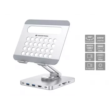 Conceptronic DONN26G, plata, tableta, soporte multimedia, aluminio, 100 W, MicroSD (TransFlash), SD, SDHC, SDXC