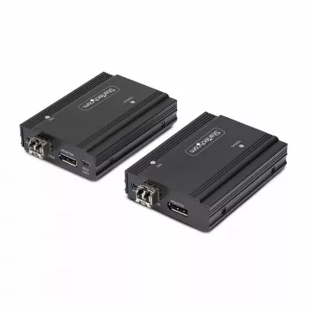 StarTech.com extensor KVM DisplayPort sobre fibra óptica, 4K 60Hz, kit extensor de consola, hasta 300 m (multimodo) con módulos SFP+ preinstalados, 3x USB HID
