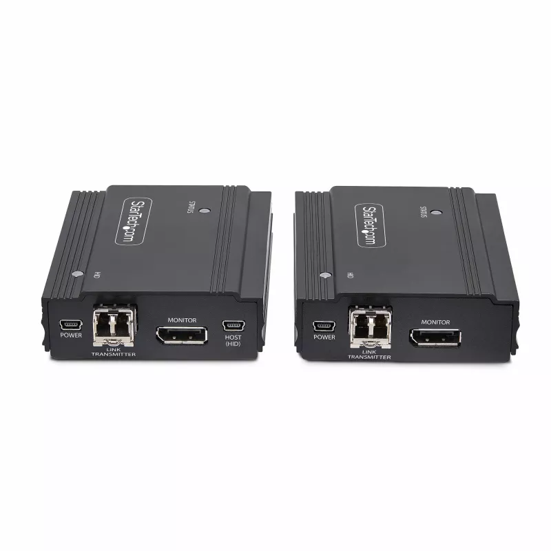StarTech.com extensor KVM DisplayPort sobre fibra óptica, 4K 60Hz, kit extensor de consola, hasta 300 m (multimodo) con módulos SFP+ preinstalados, 3x USB HID