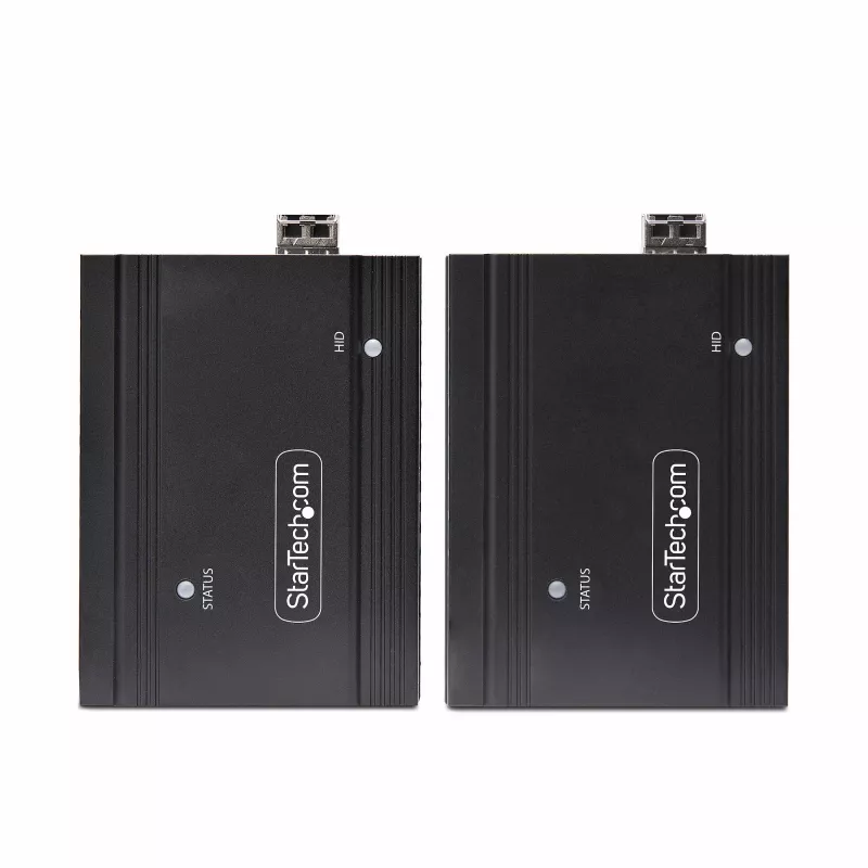 StarTech.com extensor KVM DisplayPort sobre fibra óptica, 4K 60Hz, kit extensor de consola, hasta 300 m (multimodo) con módulos SFP+ preinstalados, 3x USB HID