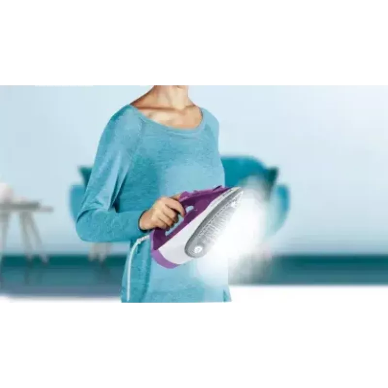 Plancha Tefal FV2836 Dry & Steam suela cerámica 2400 W morado, blanco