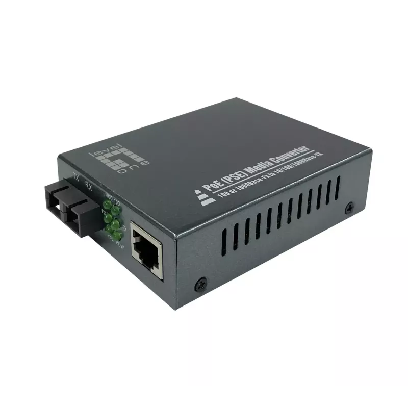 LevelOne Convertidor de medios RJ45 a SC Gigabit, PoE PSE, fibra monomodo, 20km