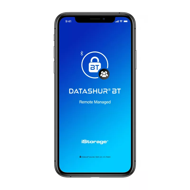 Memoria USB cifrada iStorage datAshur BT IS-FL-DBT-256-64, 64 GB, USB 3.2 Gen 1, autenticación con smartphone por Bluetooth, cifrado por hardware AES-XTS de 256 bits, autenticación de dos factores por SMS, preparada para gestión remota