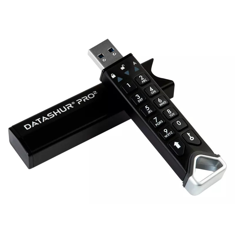 Memoria USB cifrada iStorage datAshur PRO2 IS-FL-DP2-256-4, 4 GB, USB 3.2 Gen 1 Type-A, cifrado por hardware AES-XTS de 256 bits, lectura 130,3 MB/s, escritura 116,5 MB/s, negra