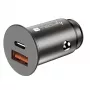 Cargador de coche Techly Mini USB-A y USB-C Quick Charge 3.0 38W en metal negro