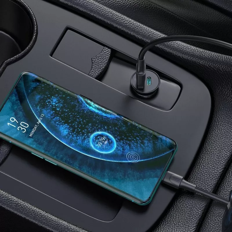 Cargador de coche Techly Mini USB-A y USB-C Quick Charge 3.0 38W en metal negro