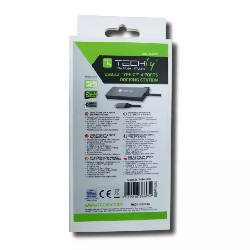 Hub USB-C 4 en 1 Techly IUSB32C-HUB4HPD, base de conexión USB 3.2 Type-C, 2x USB-A, 1x USB-C, HDMI