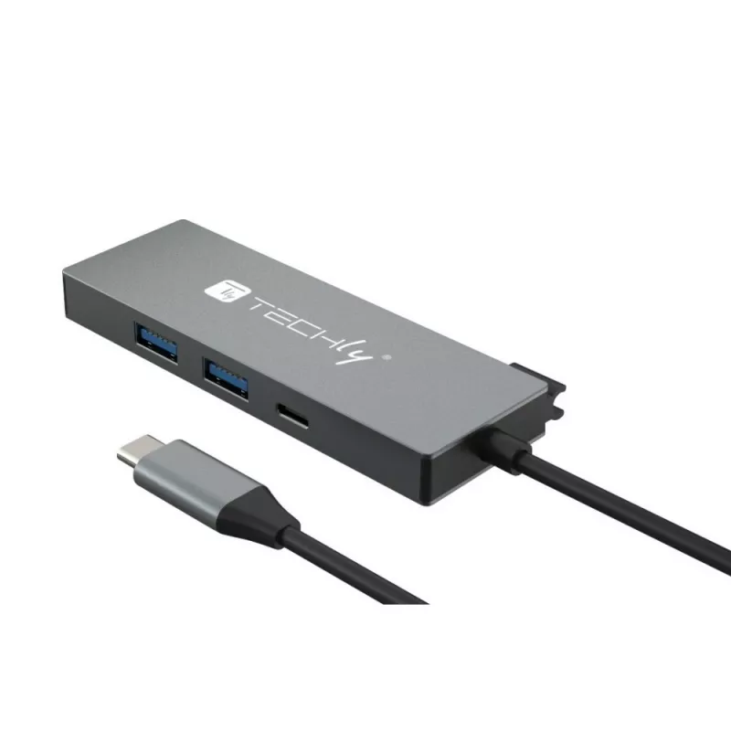 Hub USB-C 4 en 1 Techly IUSB32C-HUB4HPD, base de conexión USB 3.2 Type-C, 2x USB-A, 1x USB-C, HDMI