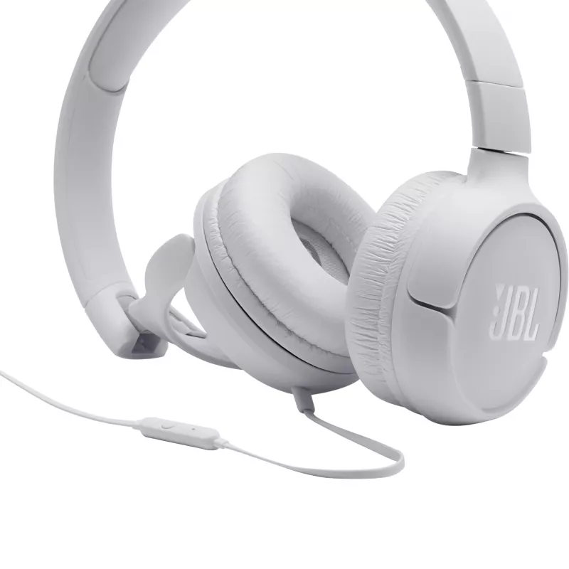 JBL Tune 500 JBLT500WHT auriculares supraaurales, con cable, micrófono, cable plano antienredos, blancos