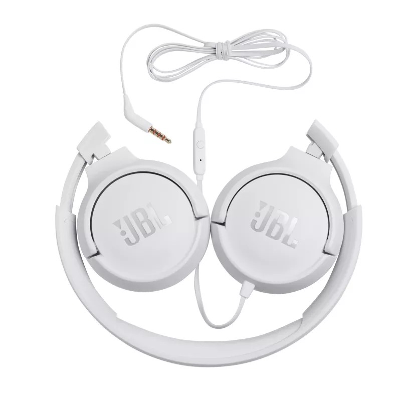 JBL Tune 500 JBLT500WHT auriculares supraaurales, con cable, micrófono, cable plano antienredos, blancos