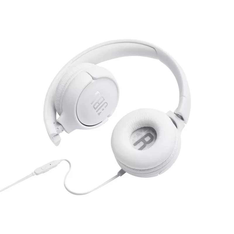 JBL Tune 500 JBLT500WHT auriculares supraaurales, con cable, micrófono, cable plano antienredos, blancos