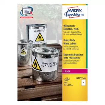 Etiqueta autoadhesiva con esquinas redondeadas Avery Zweckform L4775-100, Permanente Blanco, 210×297 mm, 100 unidades