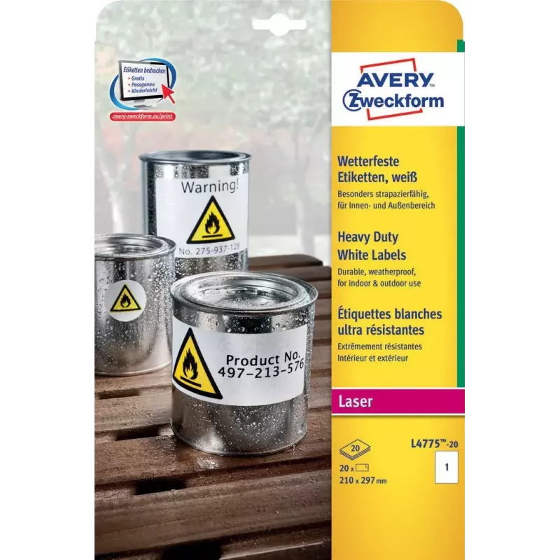 Etiqueta autoadhesiva Avery L4775-20 Rectángulo redondeado
