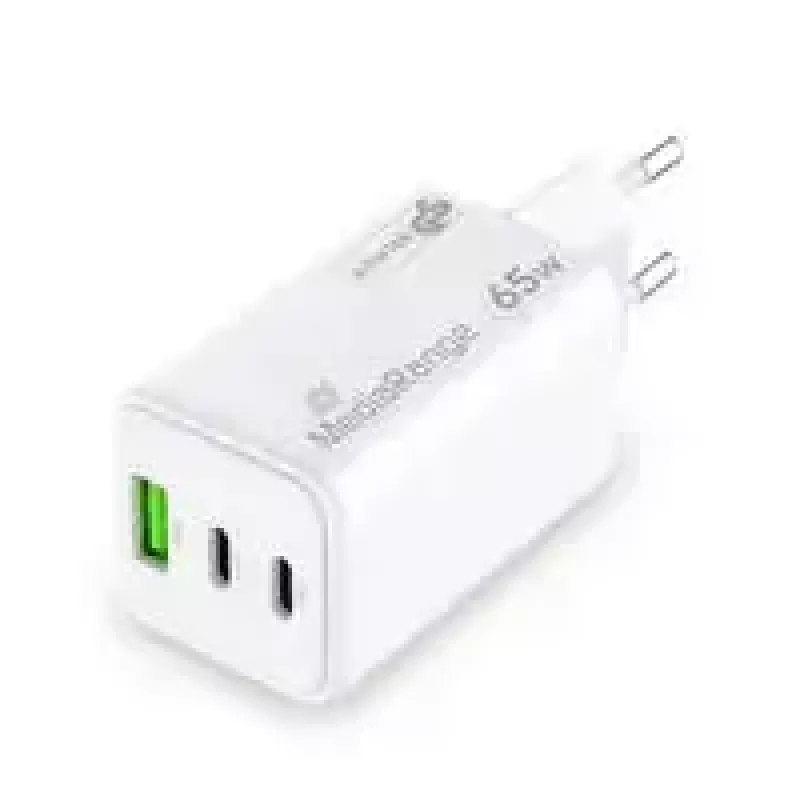 Cargador de pared GaN MediaRange MRMA116-2, 65 W, 3 puertos (1x USB-A, 2x USB-C), blanco