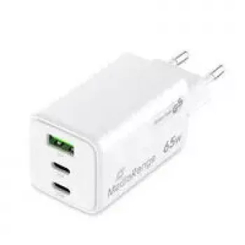 Cargador para dispositivos móviles MediaRange MRMA116-2 — Cargador rápido de CA para interiores, entrada 100–240V, salida de hasta 20V, 2× USB-C, blanco
