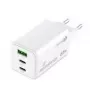 Cargador de pared GaN MediaRange MRMA116-2, 65 W, 3 puertos (1x USB-A, 2x USB-C), blanco