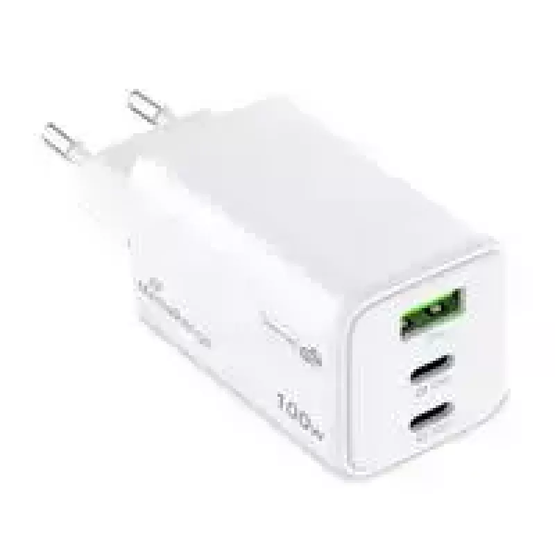 Cargador para dispositivos móviles MediaRange MRMA123 — Cargador rápido de CA para interiores para portátil, smartphone, tablet, 100–240V, 2× USB-C, 20V máx., blanco