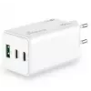 Cargador para dispositivos móviles MediaRange MRMA123 — Cargador rápido de CA para interiores para portátil, smartphone, tablet, 100–240V, 2× USB-C, 20V máx., blanco