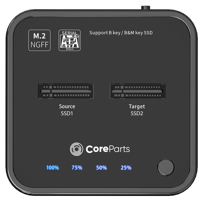 Estación de acoplamiento de almacenamiento CoreParts MS-CLONER-SATA USB 3.2 Gen 2 (3.1 Gen 2) Type-C Negra