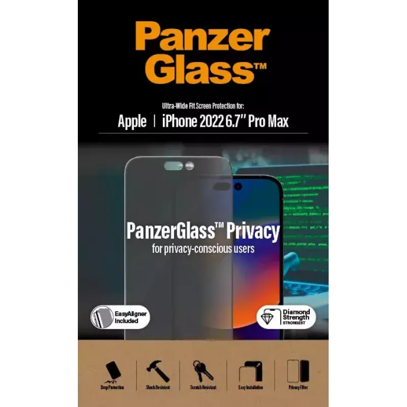 PanzerGlass ® protector de pantalla de privacidad iPhone 14 Pro Max | Ultra-Wide Fit con EasyAligner