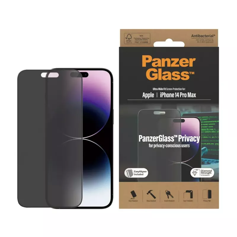 PanzerGlass ® protector de pantalla de privacidad iPhone 14 Pro Max | Ultra-Wide Fit con EasyAligner