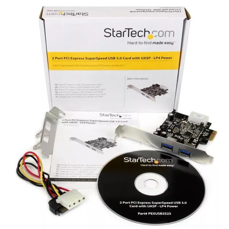 StarTech.com Adaptador de tarjeta PCI Express (PCIe) SuperSpeed USB 3.0 de 2 puertos con UASP - alimentación LP4